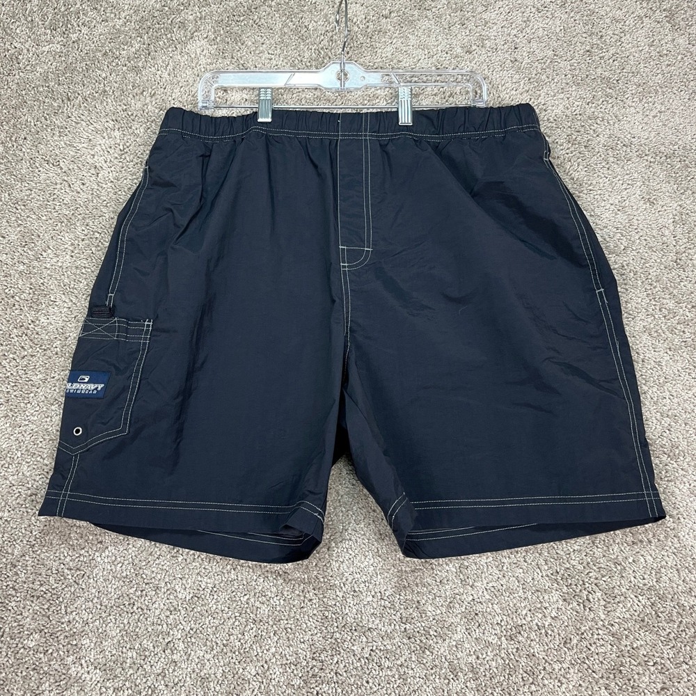 Old Navy Swim Trunks Mens XL Navy Blue Elastic Waist Flat Front Cargo Mesh Lined